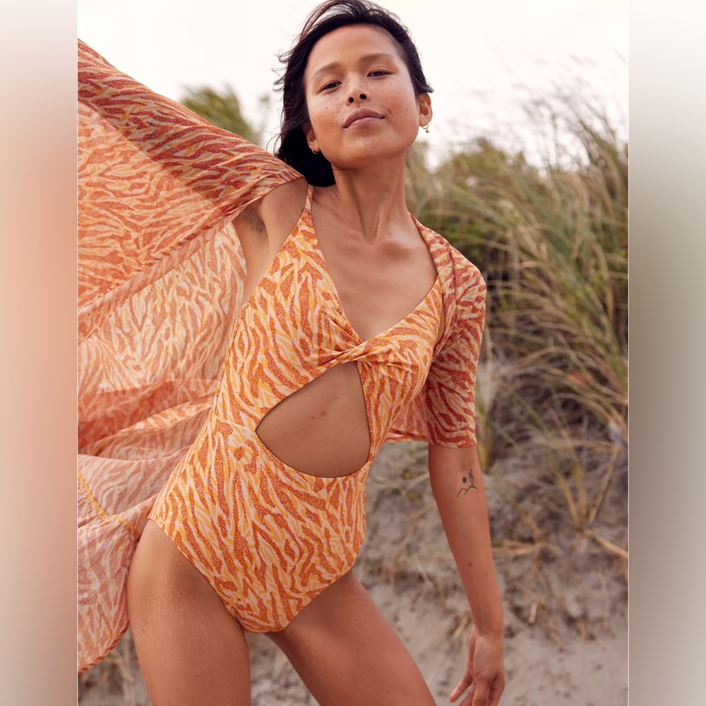 aerie Orange Zebra-Print One-Piece Swimsuit with Cutout